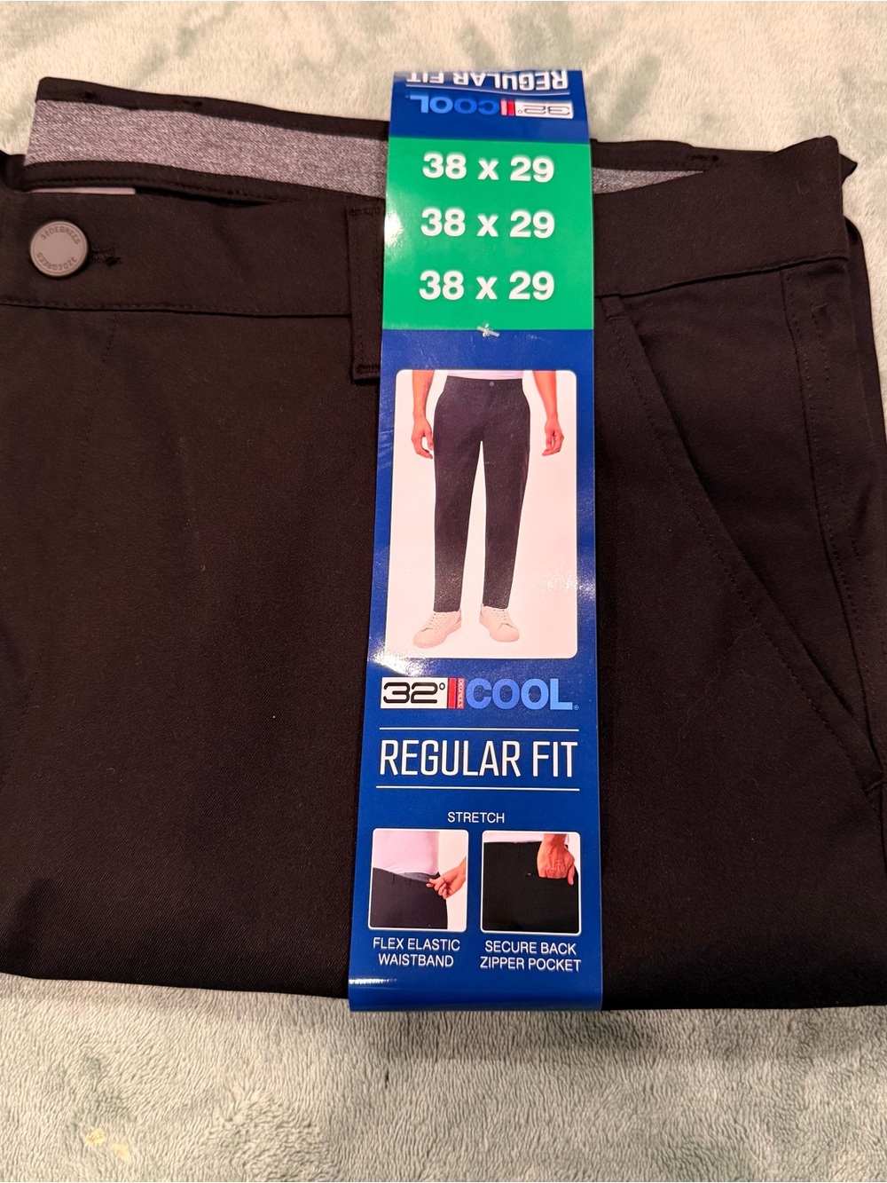 32 Degrees Men's Black Flat Front Regular Fit pants 38x29